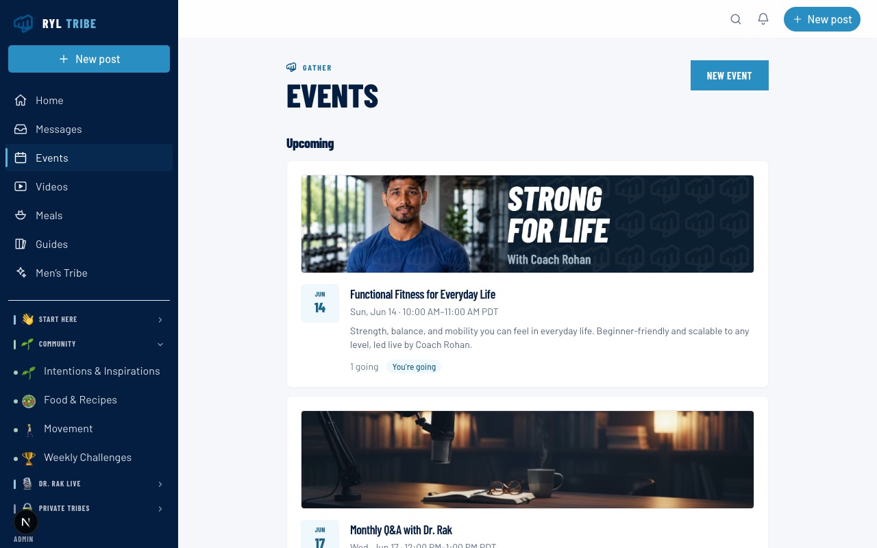 Events page screenshot