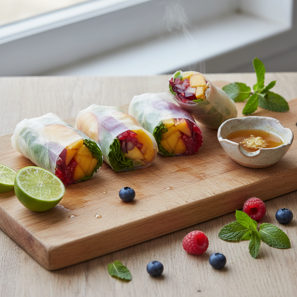 Stone fruit and berry spring rolls